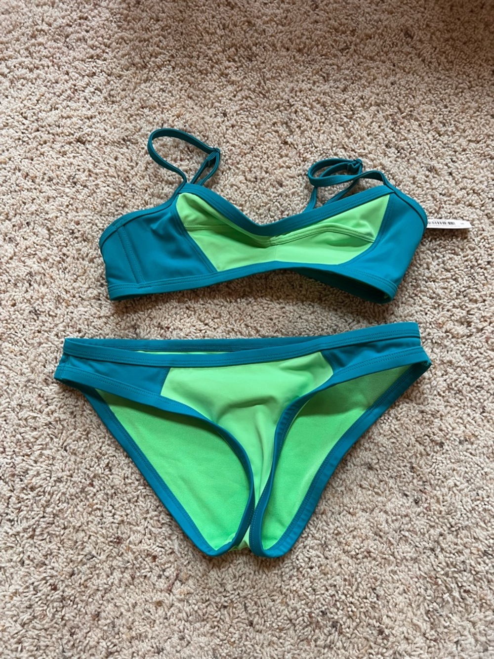Adore Me Teal and Lime Green Colorblock Bikini